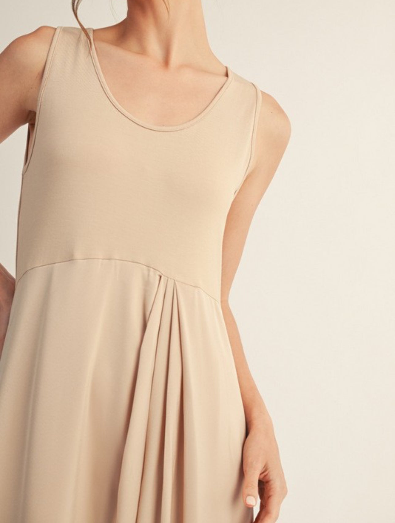 Champagne Front Pleat Match Dress