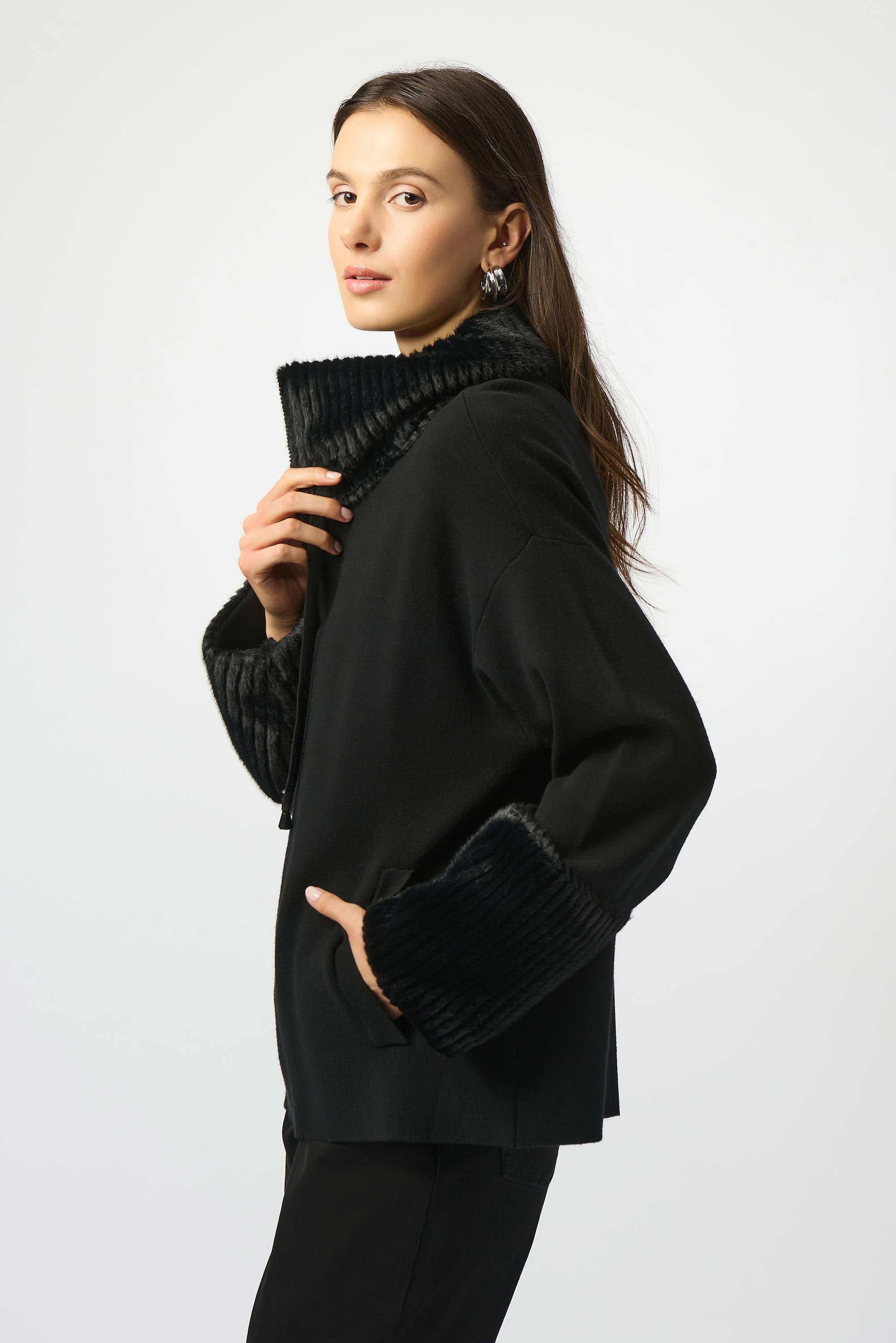 JR Sweater Knit Coat With Fur Trim