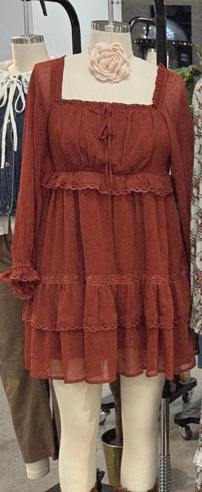 Rusty Fall Square Neck Dress