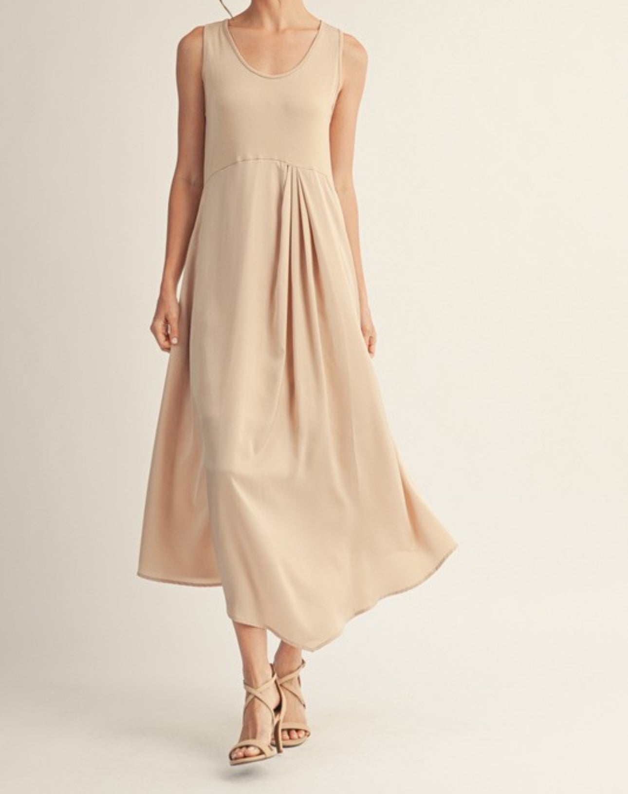 Champagne Front Pleat Match Dress