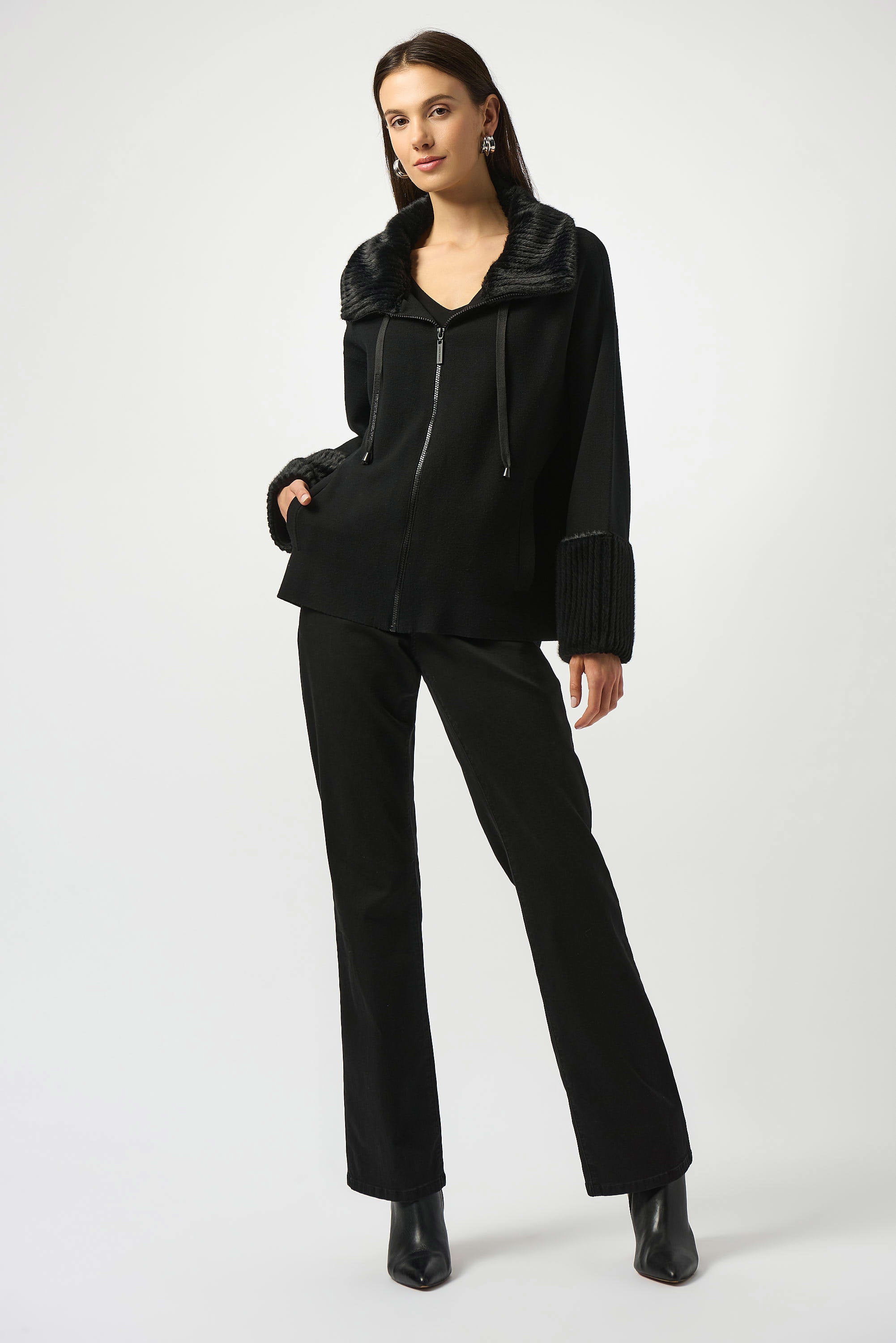 JR Sweater Knit Coat With Fur Trim