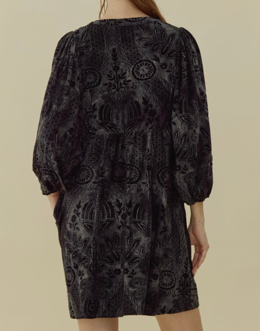 Halle Velvet Jacquard Dress
