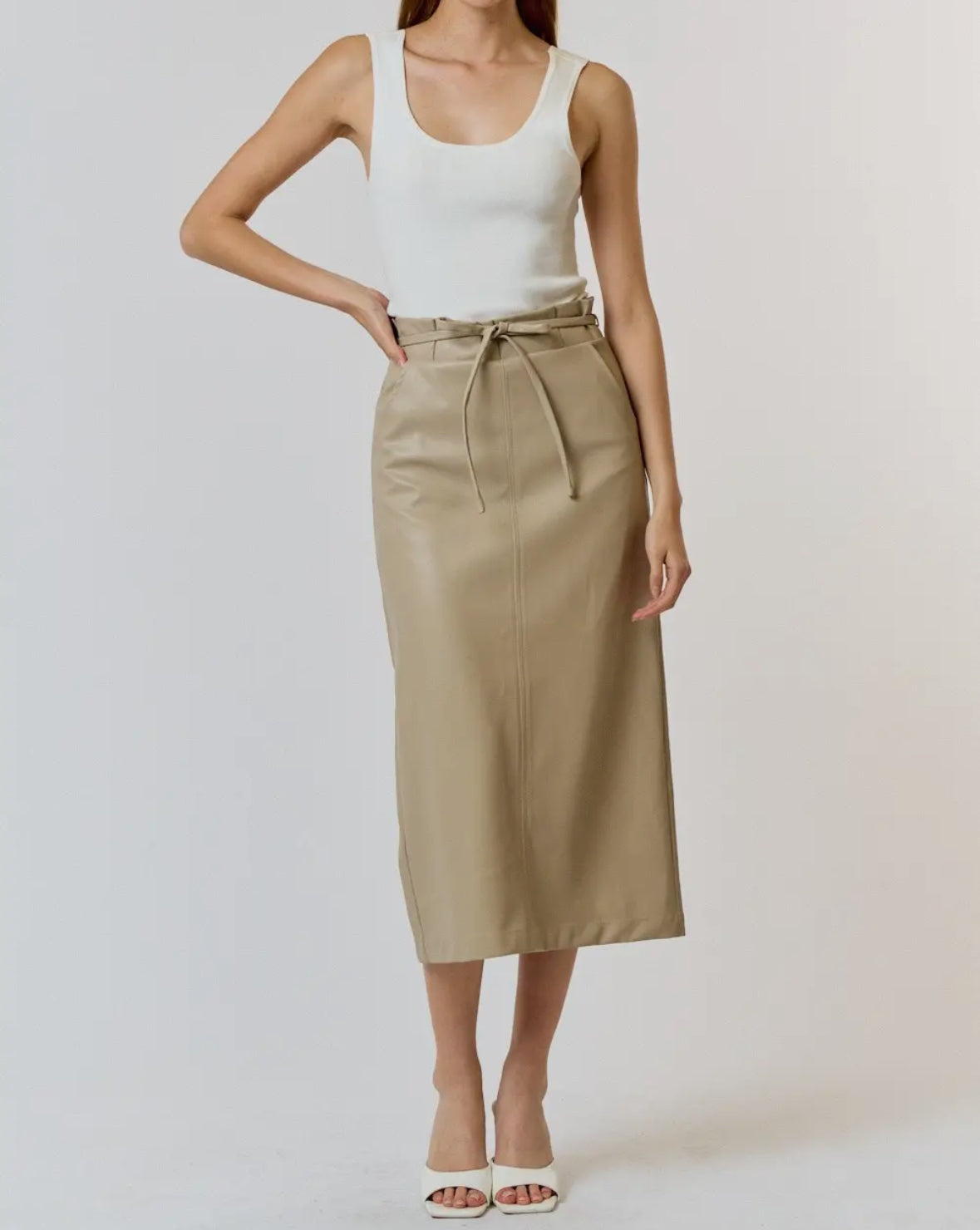 Alanna Faux Leather Midi Skirt
