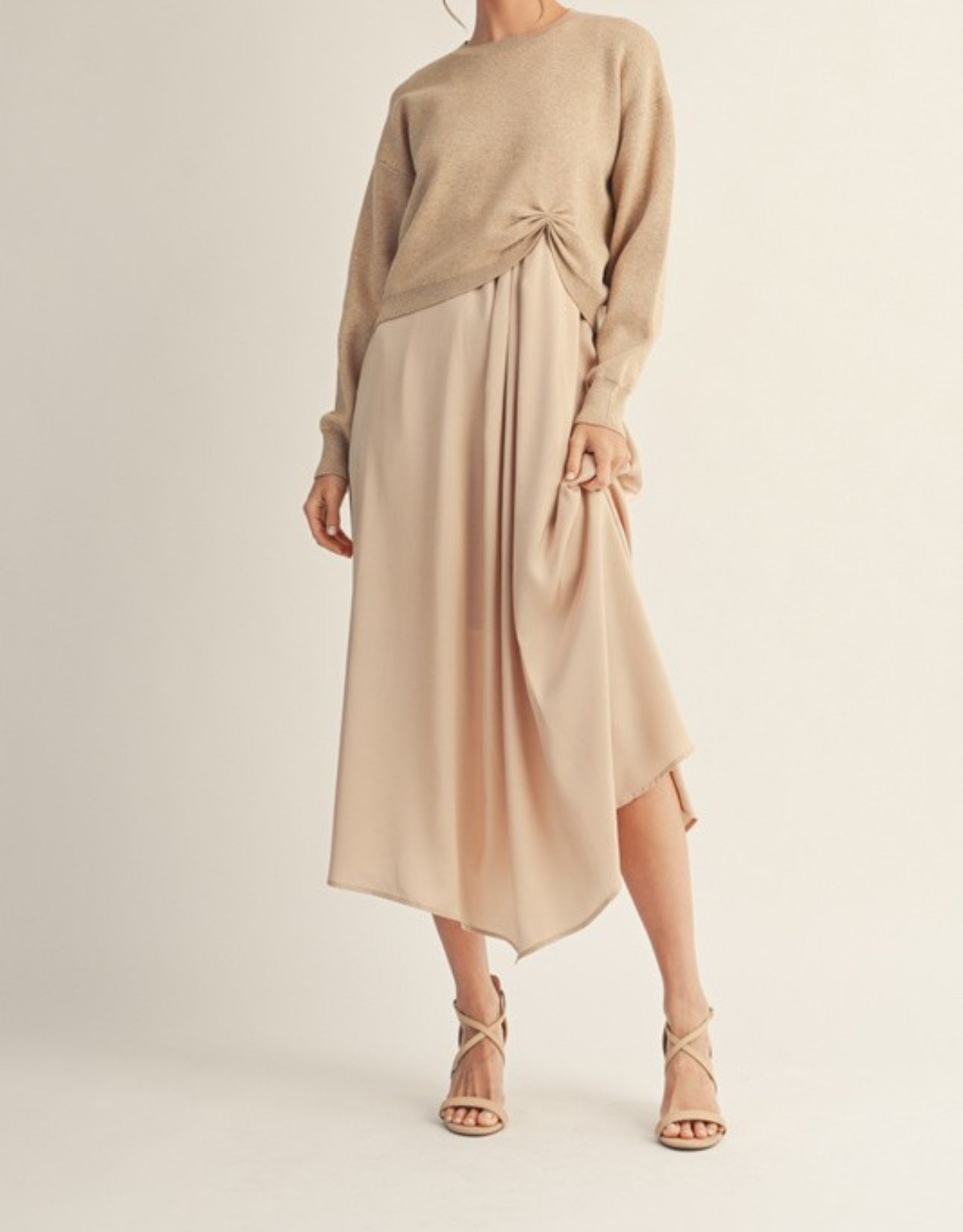 Champagne Front Pleat Match Dress