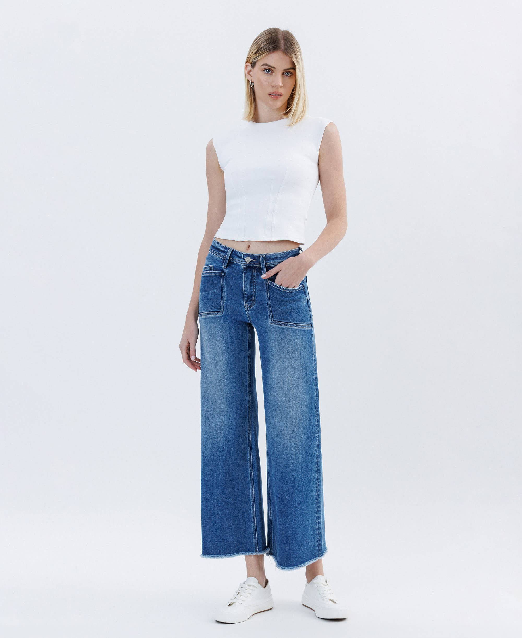 Benni High Rise Raw Hem Wide Leg