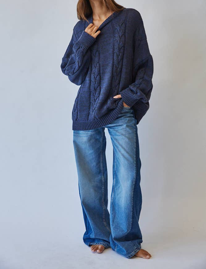 Evan Midnight Blue Cable Sweater