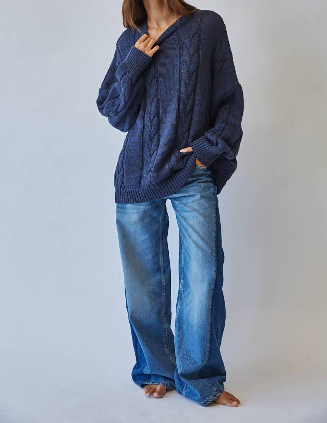 Evan Midnight Blue Cable Sweater
