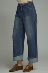 Evie Wide Leg Cuffed Hem Jeans