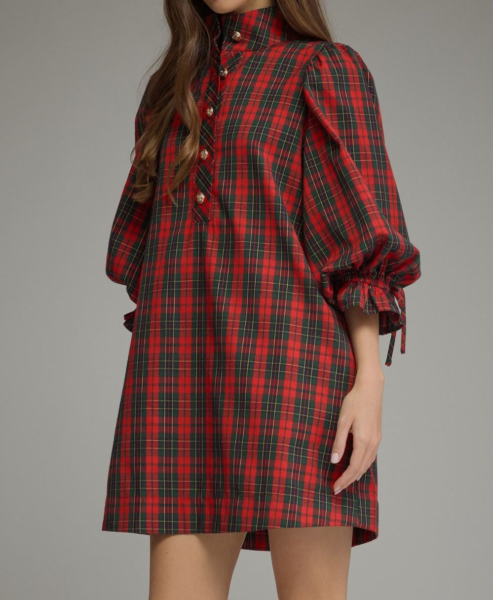 Ellie Plaid 3/4 Sleeve Dress