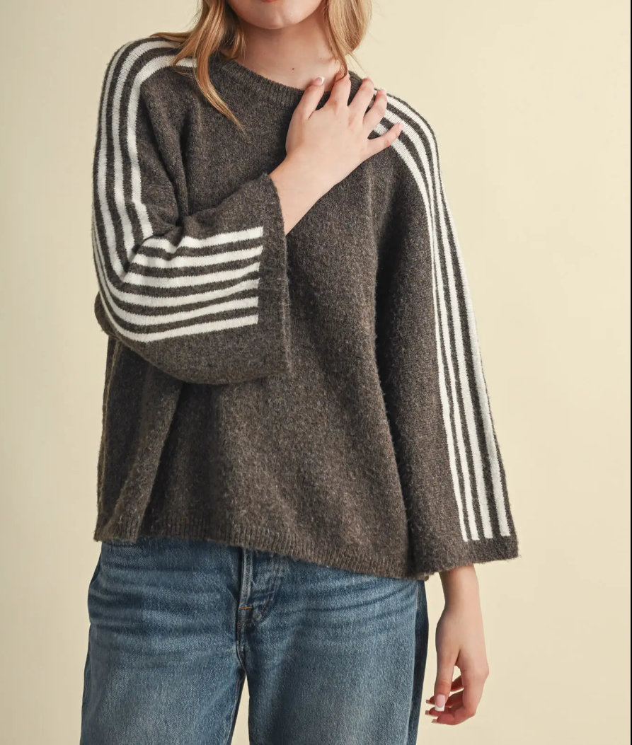 Toasted Coconut Striped 3/4 Sleeve Sweater