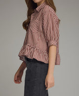 Roxie Maroon Gingham Top