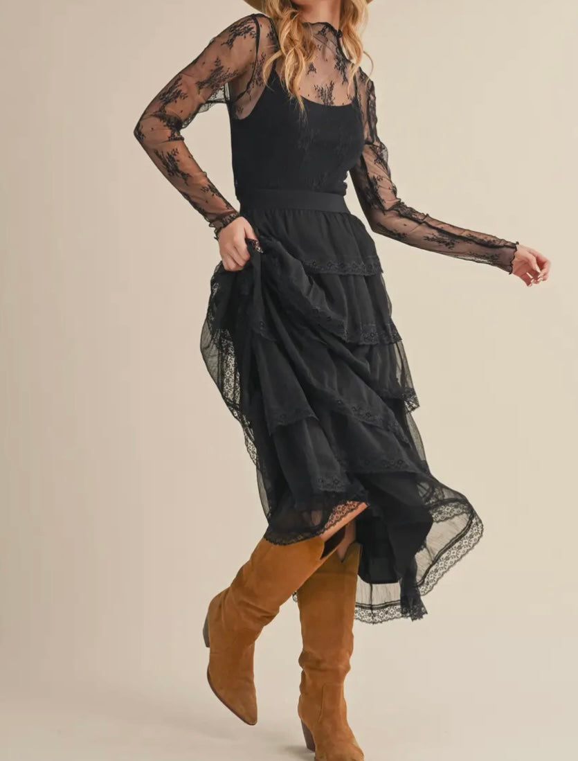 Lyric Chiffon Lace Midi Skirt