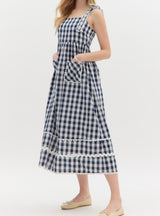 Noelle Navy Gingham Midi Dress
