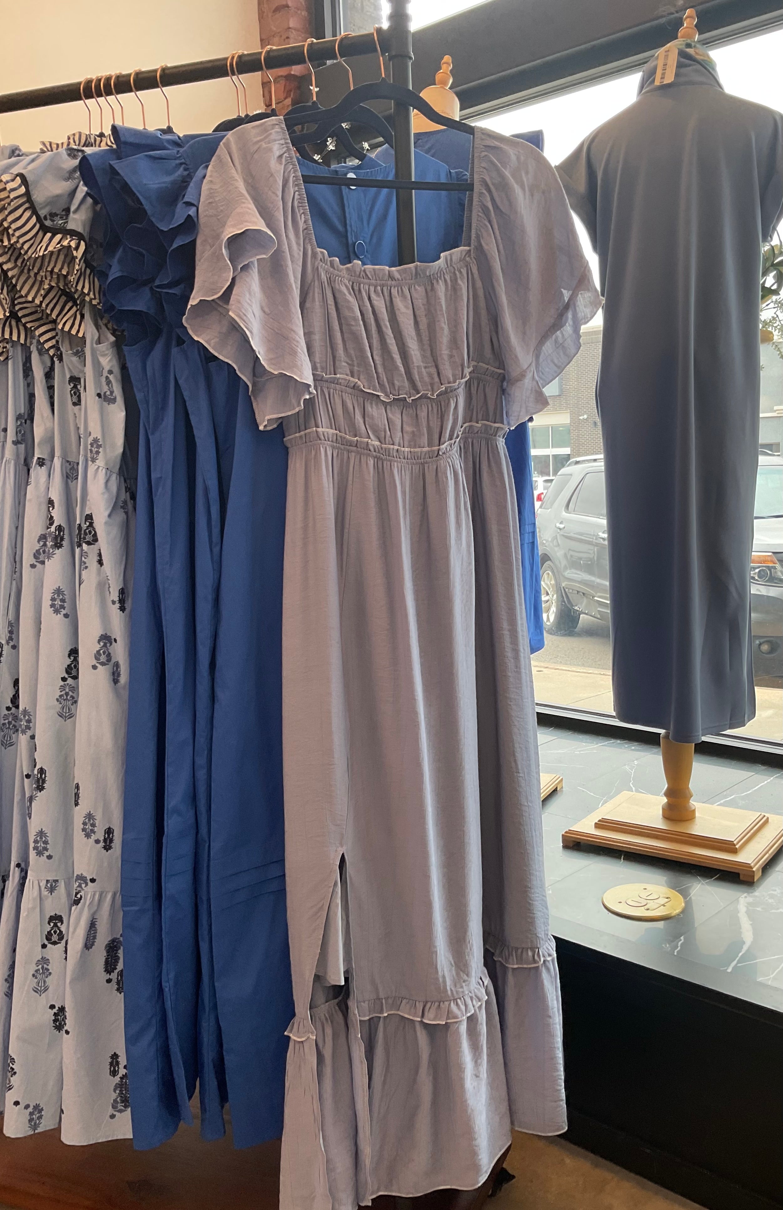 Dustee Blue Flutter Sleeve Midi Dress