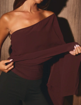 Alex Asymmetric Brown Chiffon Cape