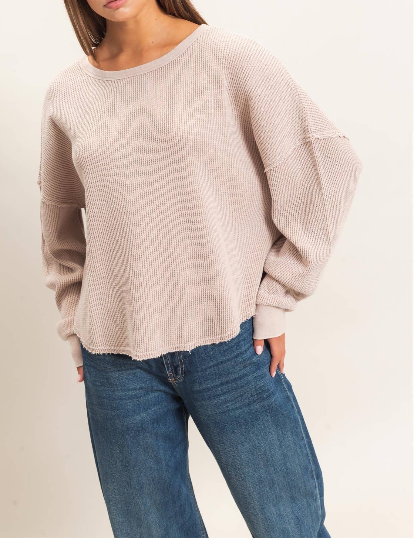 Eva Mineral Wash Waffle Oversized Top