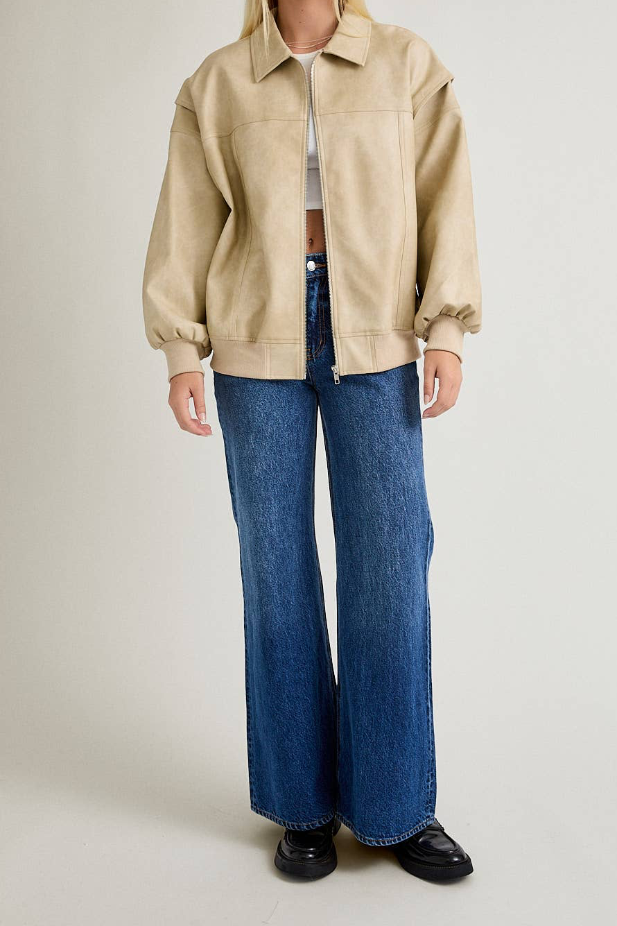 Scott Faux Leather Bomber Jacket