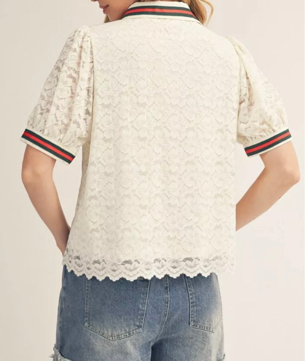Lacey Polo With Pearl Buttons