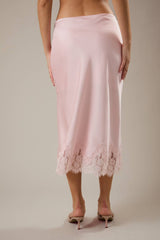 Pink Petal Lace Trim Midi Skirt