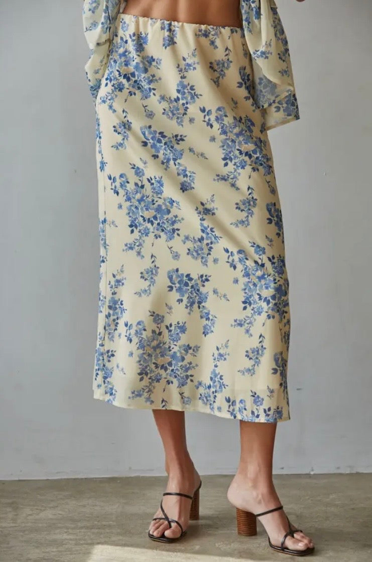 Emily Lemon And Blue Floral Skirt