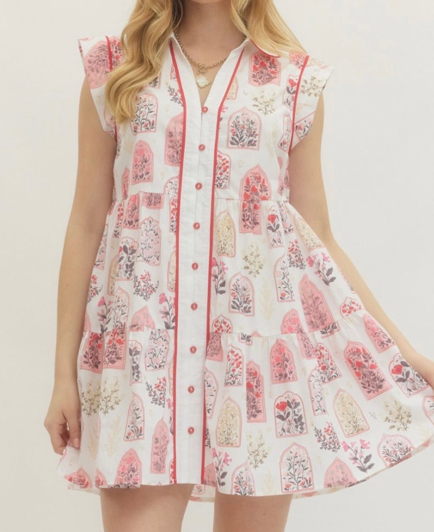 Janet Print Flutter Sleeve Mini Dress