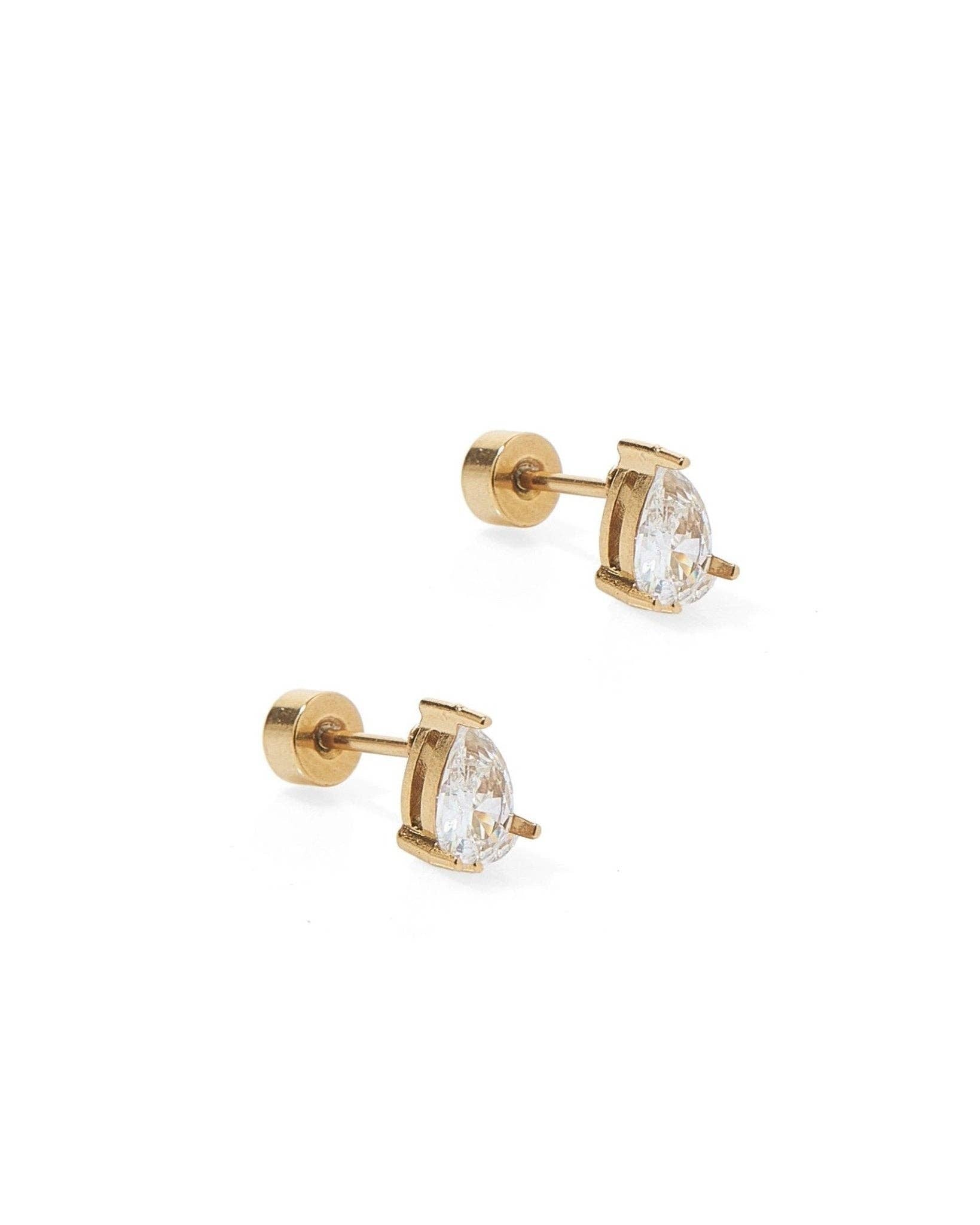 Screwback Stud Earrings - Paige Pear Gold