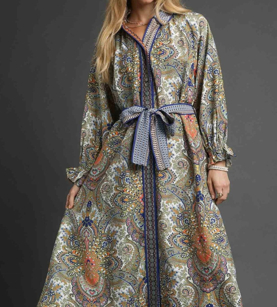 Ellie Paisley Mixed Print Midi Dress