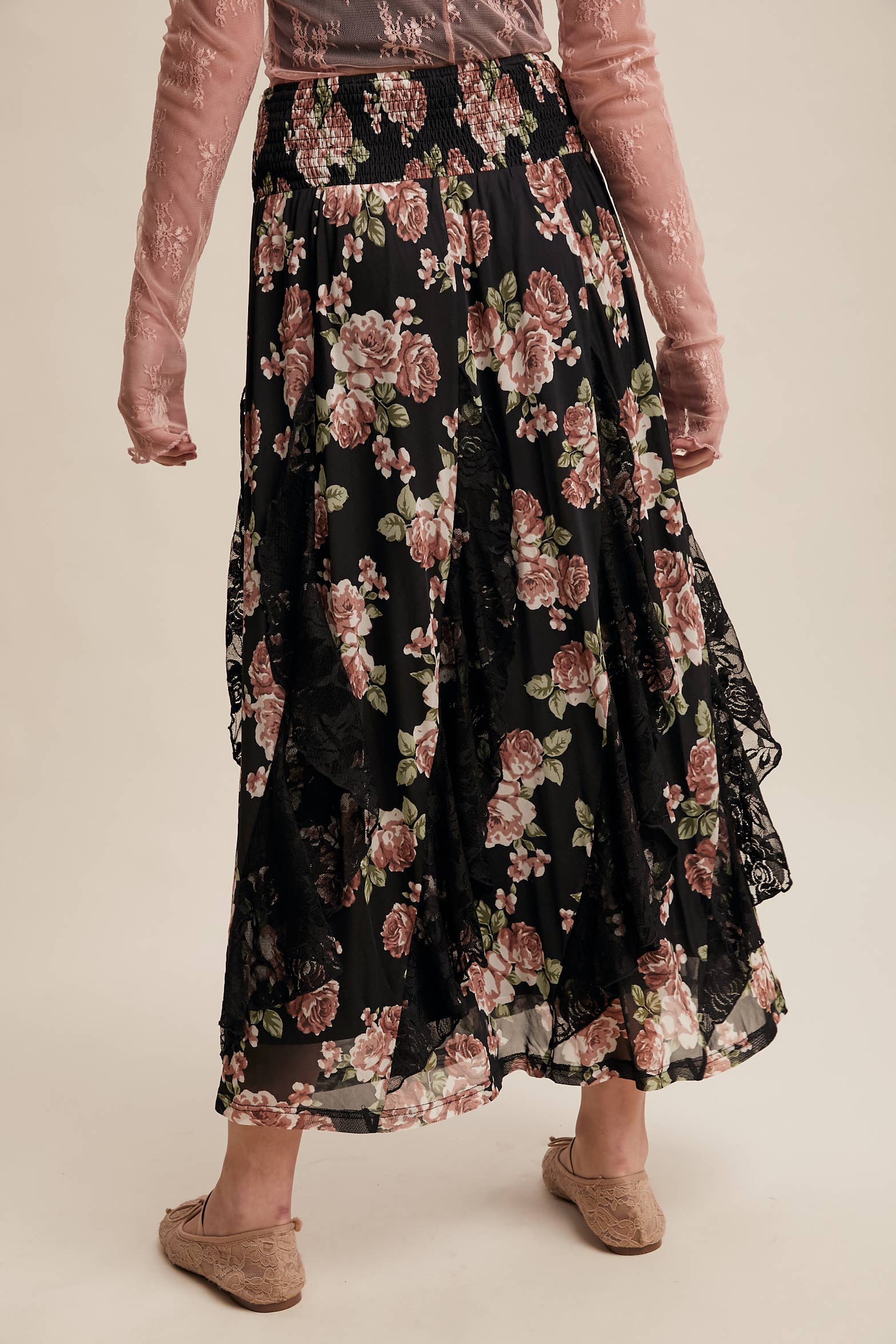 Rose Ruffle Midi Skirt