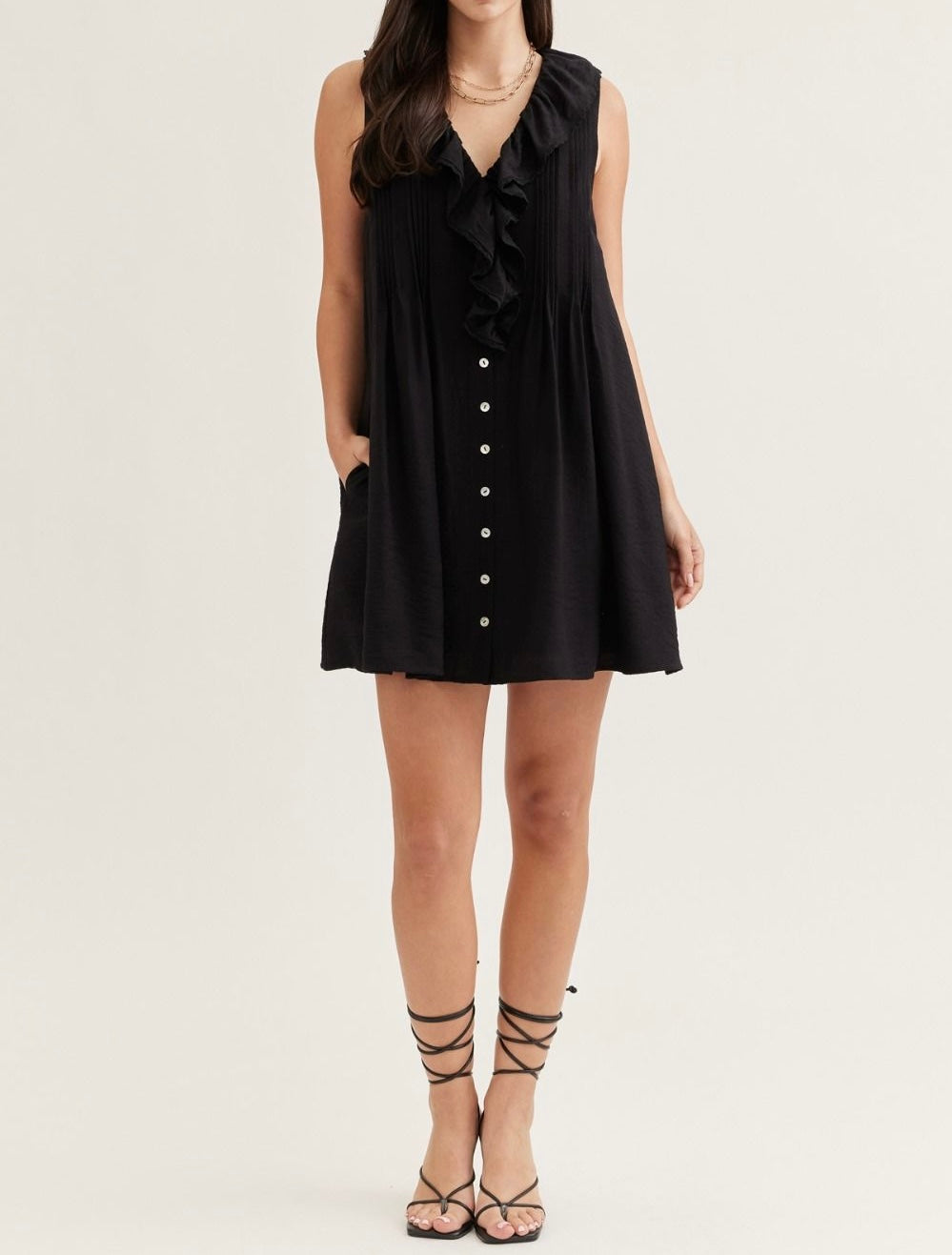 Corie Sleeveless Ruffle Trim Dress