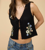 Lola Embroidery Front Tie Crochet Vest Top