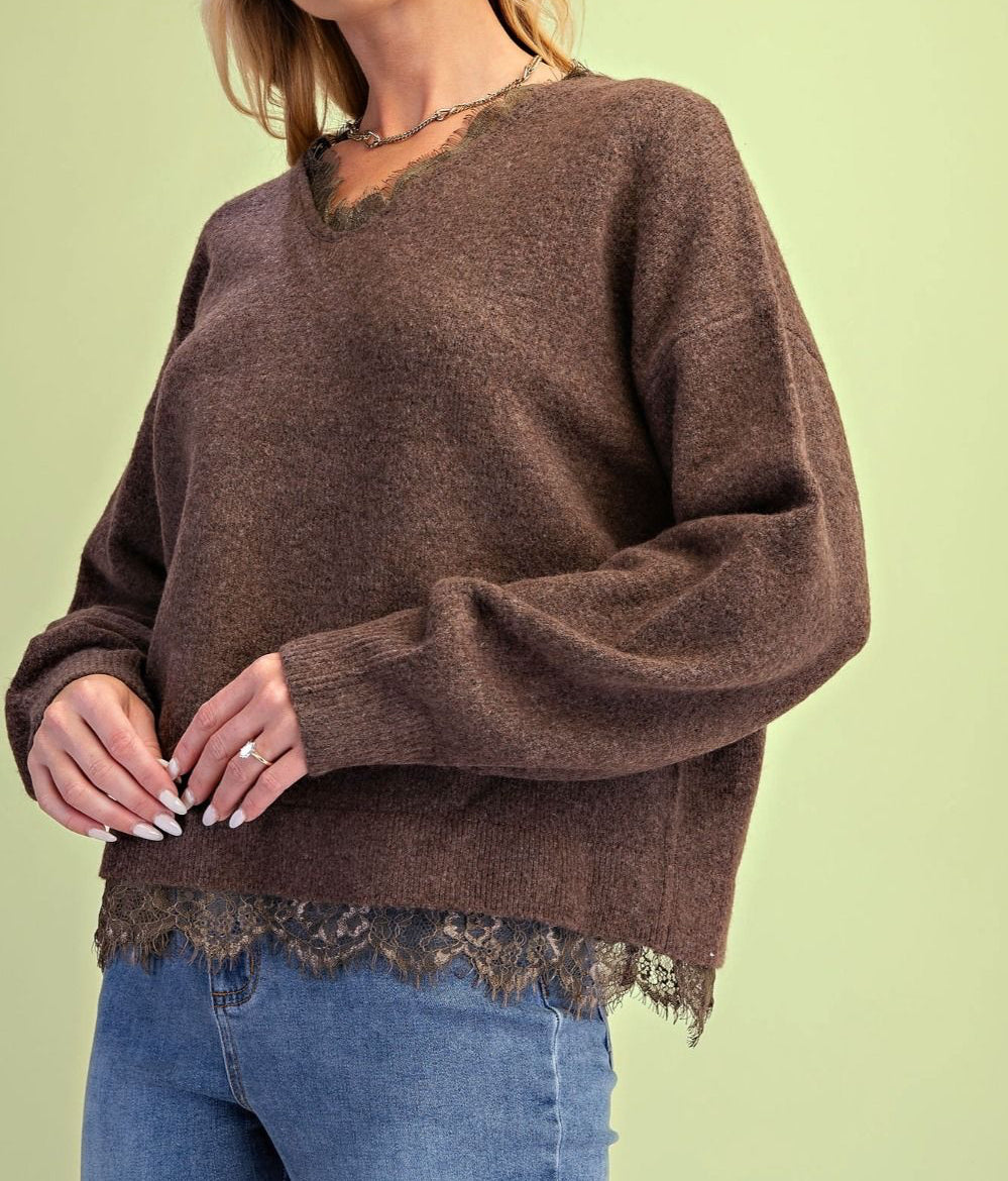 Dawson Brown Lace Detail Sweater