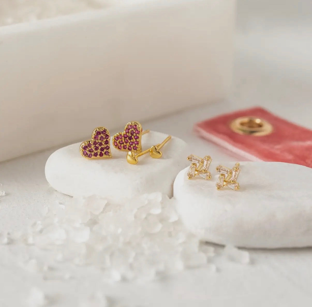 Gold Heart Earring Stud Set