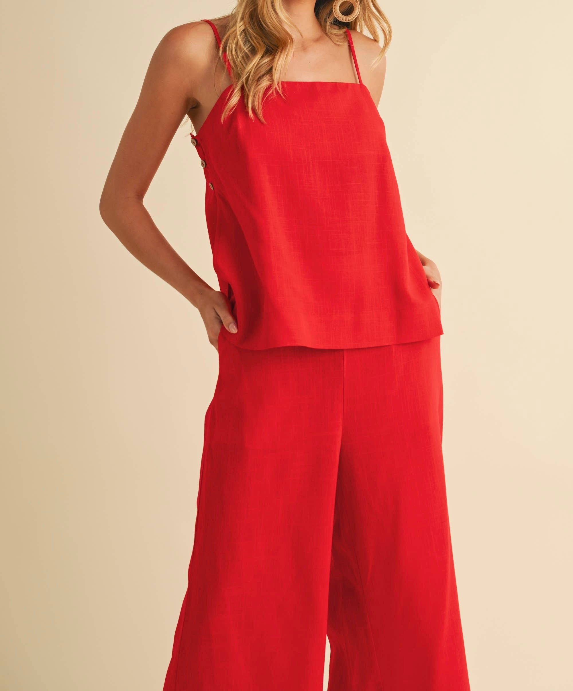 Ruby Red Cami & Wide Leg Pant Set