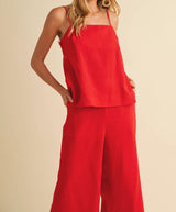 Ruby Red Cami & Wide Leg Pant Set