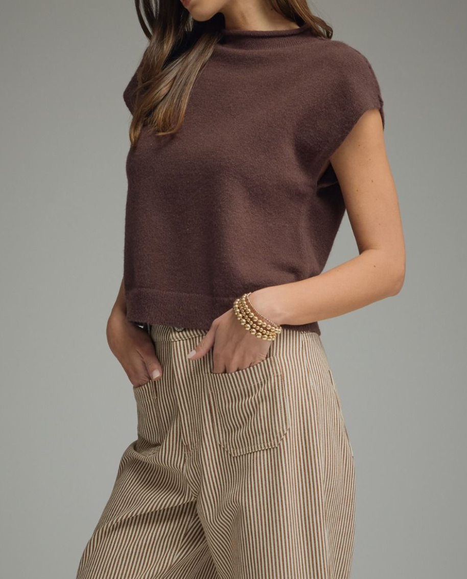 Teddy Brown Mock Neck Sweater