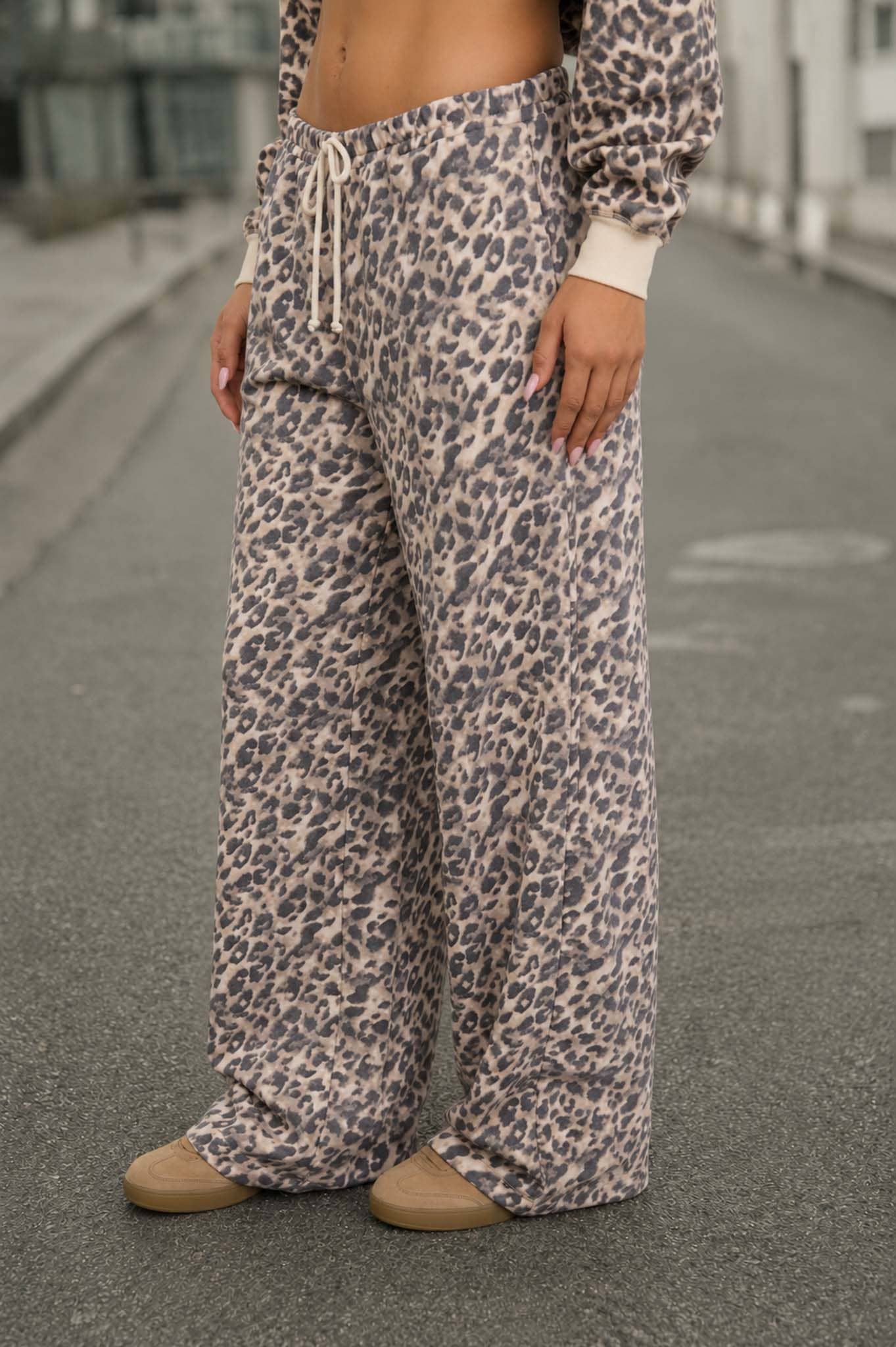 Leopard Drawstring Wide Leg Pant