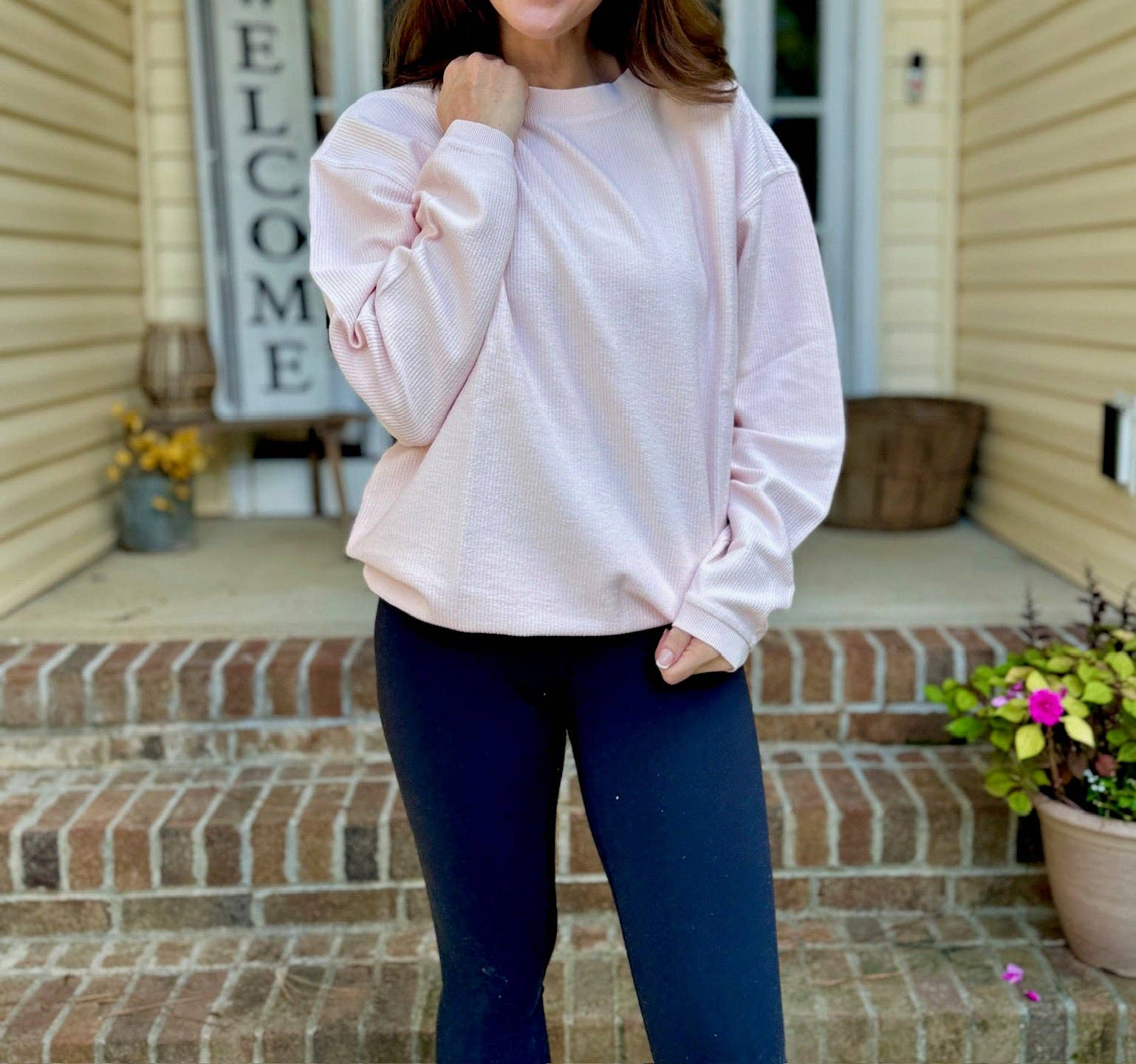 Kenzi Whisper Pink Corded Crew