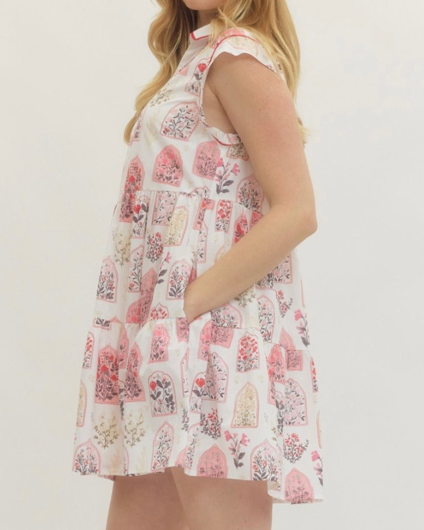 Janet Print Flutter Sleeve Mini Dress