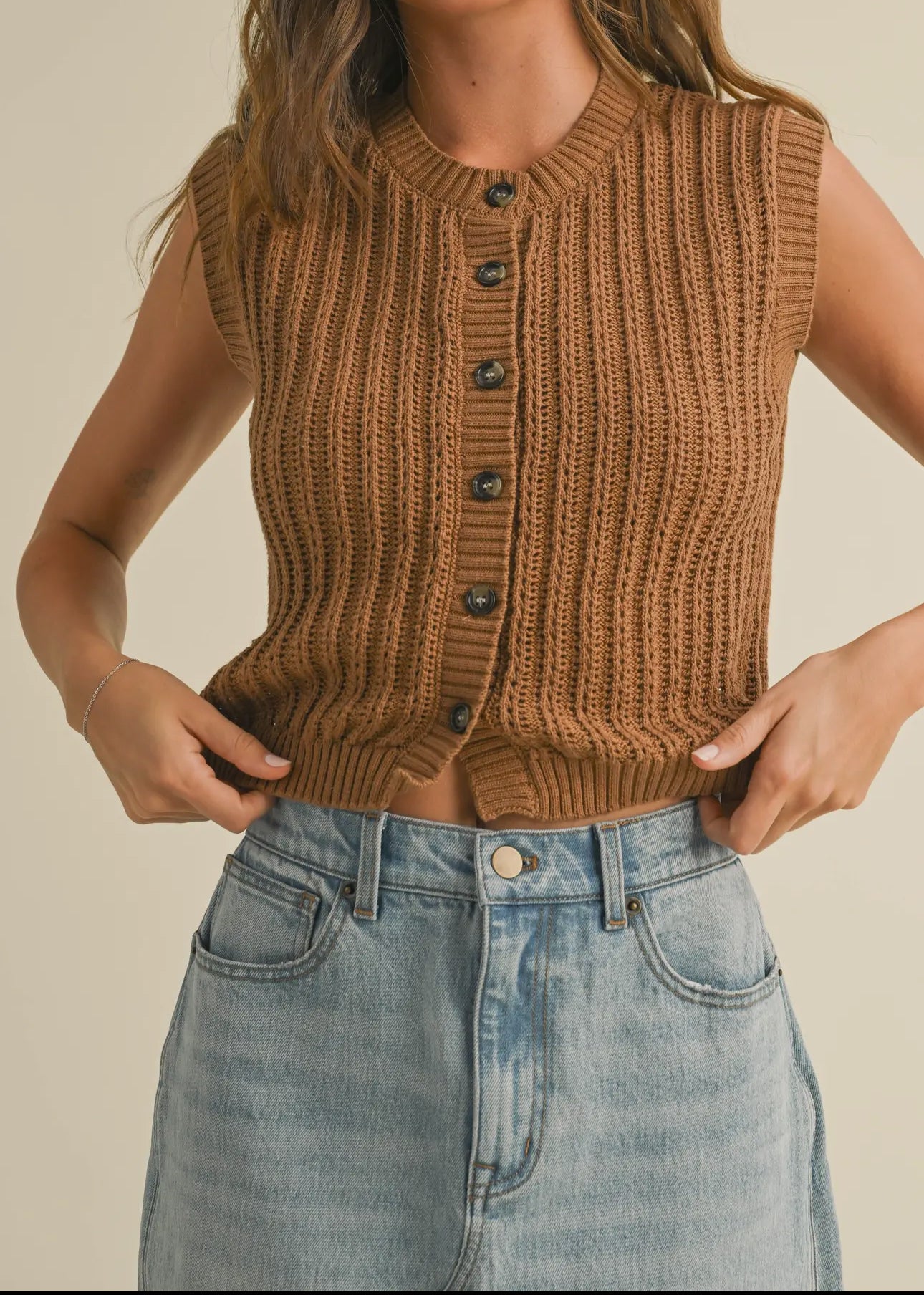 Brownie Button-Down Crochet Vest