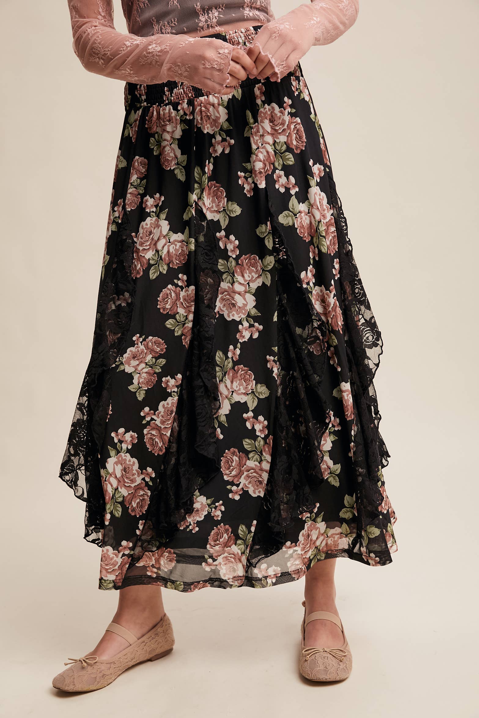 Rose Ruffle Midi Skirt