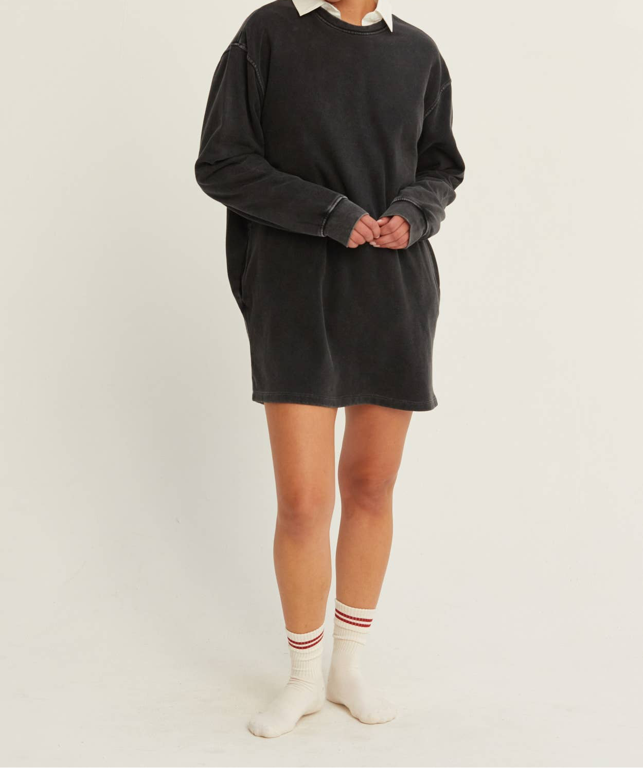 Kylie Washed Oversized Mini Sweatshirt Dress