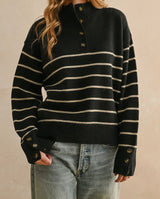 Demi Striped Half Button Sweater