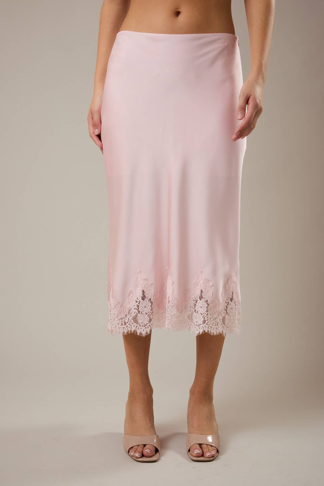 Pink Petal Lace Trim Midi Skirt