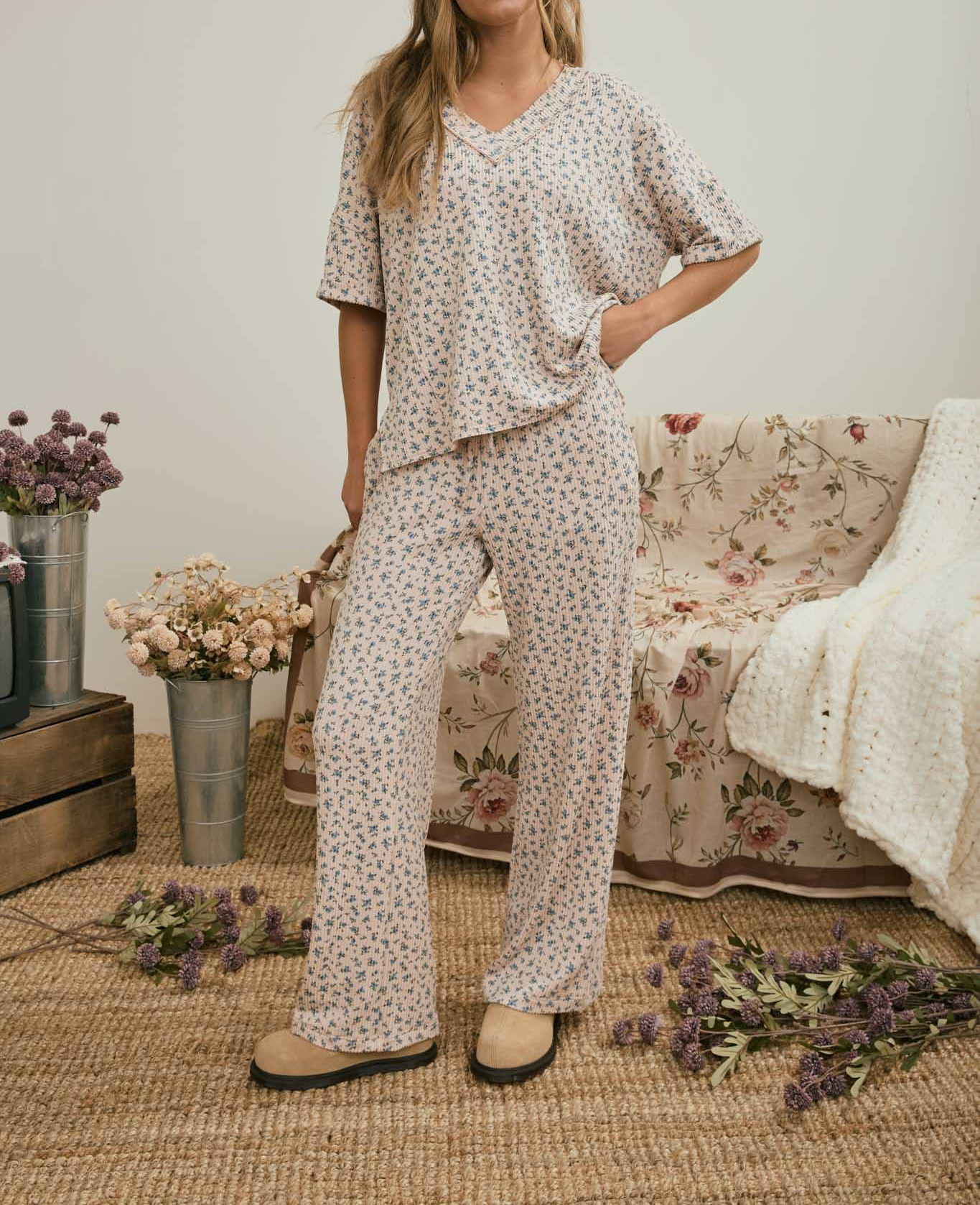 Ditsy Floral Ribbed Top