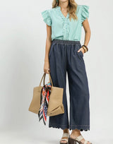 Madi Indigo Chambray Scalloped Hem Pant