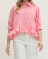 Kaelyn Pink Ruffle Hem Top
