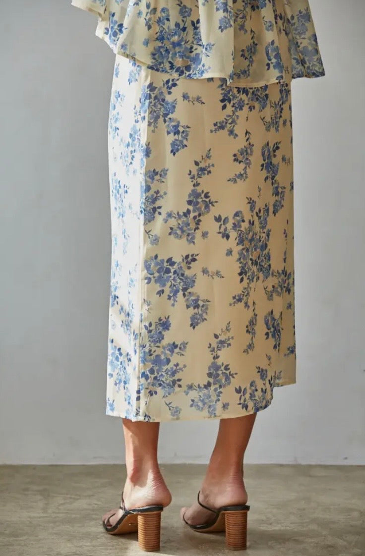 Emily Lemon And Blue Floral Skirt