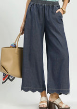 Madi Indigo Chambray Scalloped Hem Pant