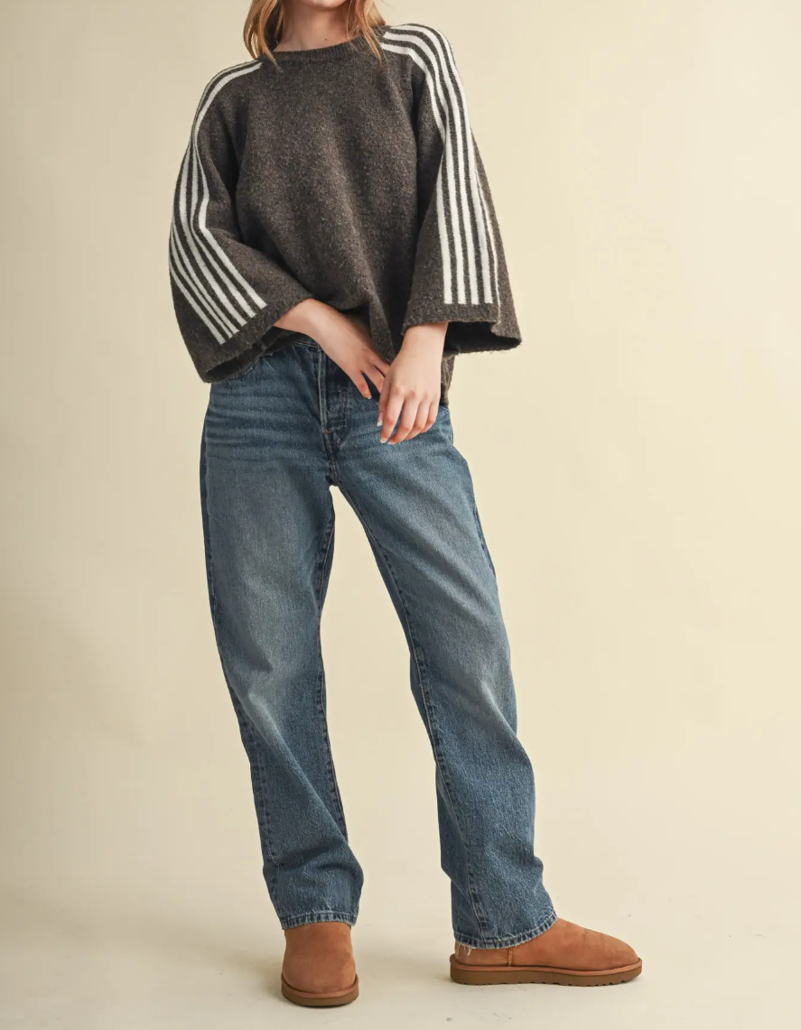 Toasted Coconut Striped 3/4 Sleeve Sweater