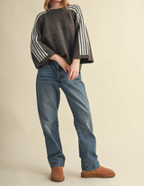 Toasted Coconut Striped 3/4 Sleeve Sweater